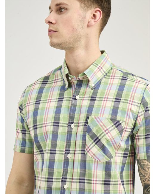 Ben Sherman Blue Gingham Overcheck Shirt In Grass Green for men