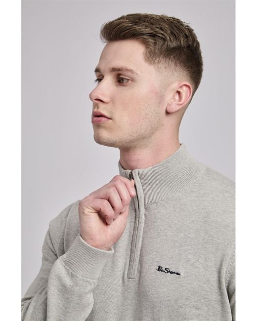Ben Sherman Gray Quarter Zip Funnel-neck Jumper for men