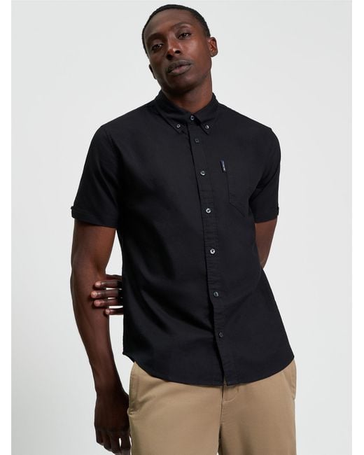 Ben Sherman Black Short Sleeve Signature Oxford Shirt In for men