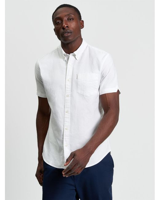 Ben Sherman White Short Sleeve Signature Oxford Shirt In for men