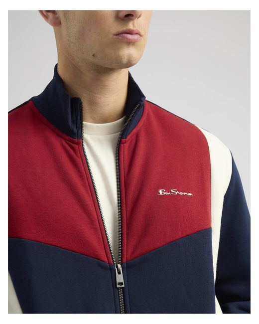 Ben Sherman Red Colour Block Zip Through Sweatshirt In Dark Navy for men