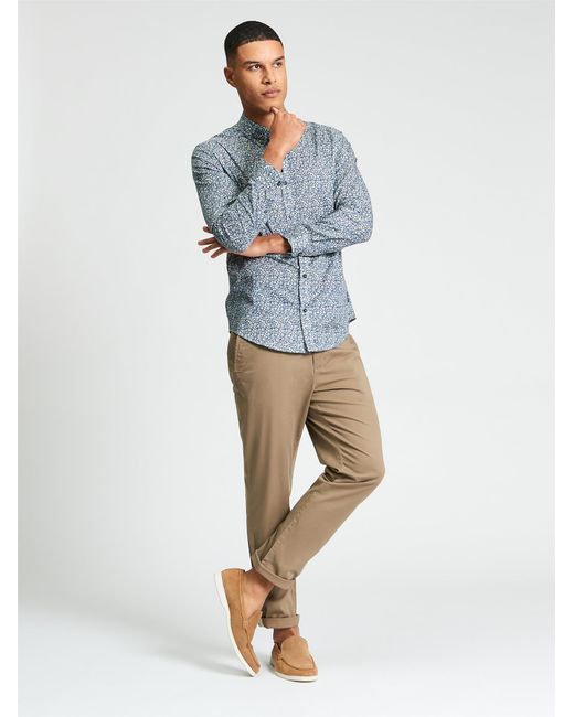 Ben Sherman Blue Long Sleeve Floral Print Shirt In Indigo for men