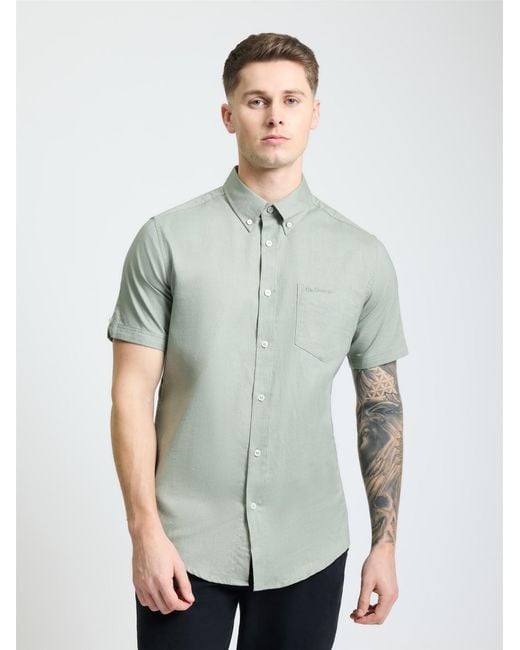 Ben Sherman Green Short Sleeve Oxford Shirt In Khaki for men