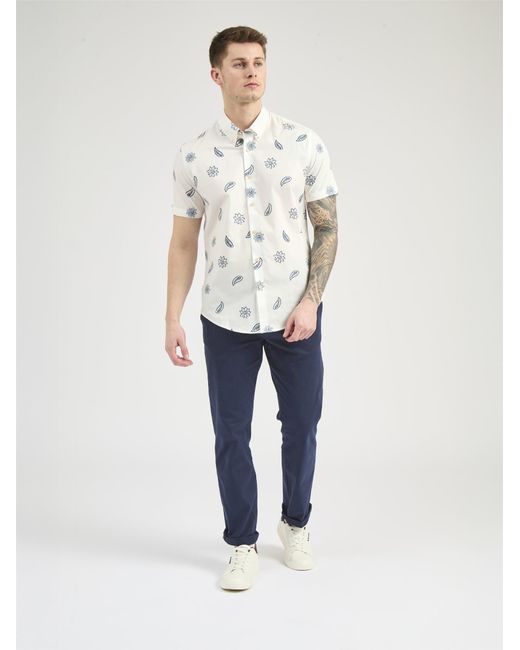 Ben Sherman Short Sleeve Floral Print Shirt In Snow White for men