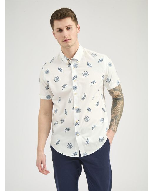 Ben Sherman Short Sleeve Floral Print Shirt In Snow White for men