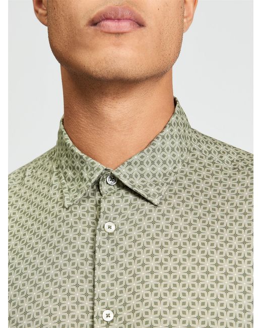 Ben Sherman Green Short Sleeve Linear Geo Print Shirt In for men