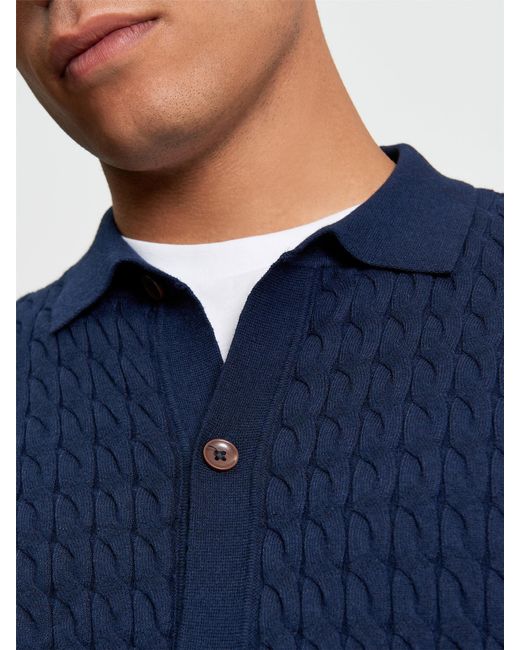 Ben Sherman Blue Button Through Cable Polo In for men
