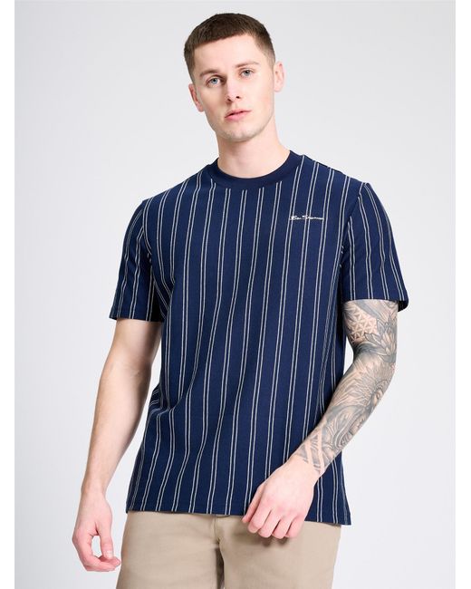 Ben Sherman Blue Vertical Stripe Tee In Dark Navy for men