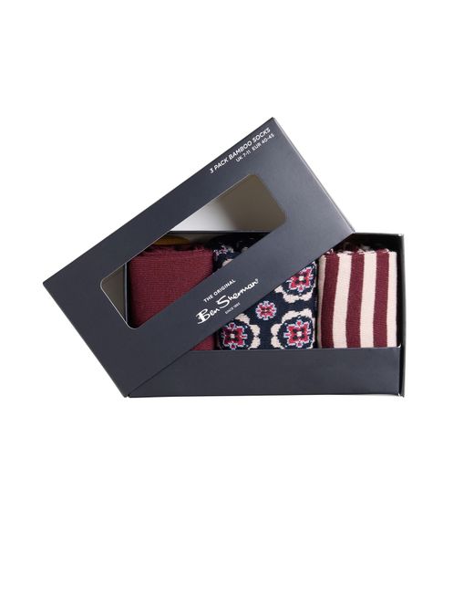 Ben Sherman Multicolor 3 Pack Mod Stripe Sock In Wine for men