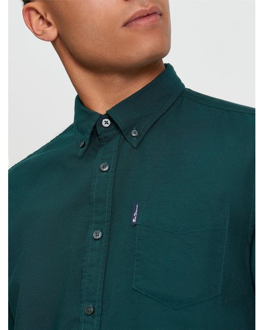 Ben Sherman Long Sleeve Signature Oxford Shirt In Dark Green for men