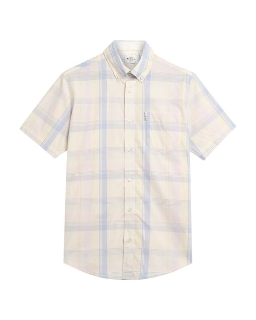 Ben Sherman White Short Sleeve Block Check Shirt In Ivory for men