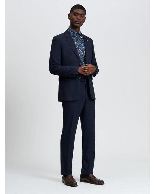 Ben Sherman Blue Tonal Check Jacket In Navy for men