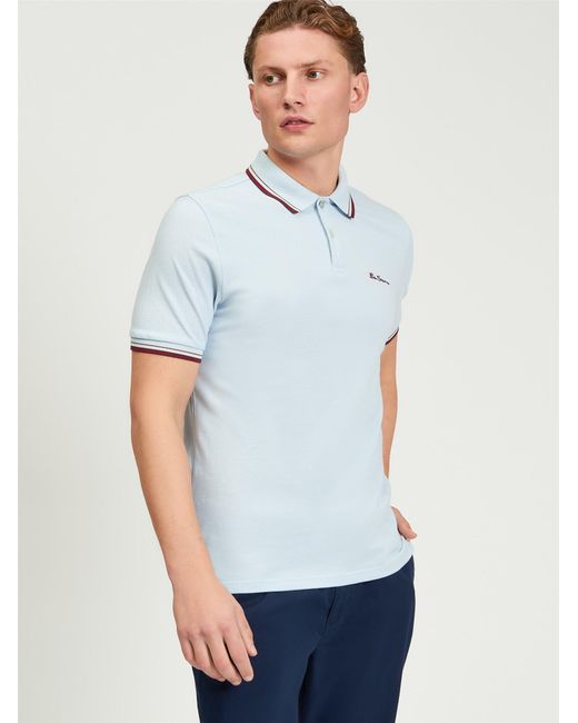 Ben Sherman Short Sleeve Signature Pique Polo In Powder Blue for men