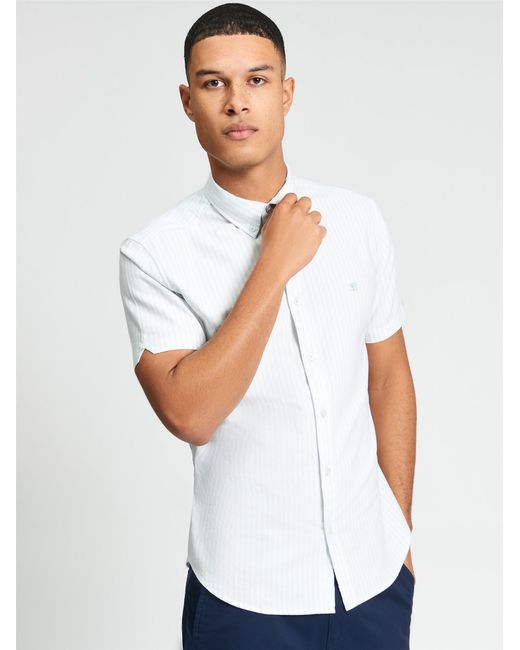 Ben Sherman White Short Sleeve Oxford Stripe Shirt In Light Blue for men