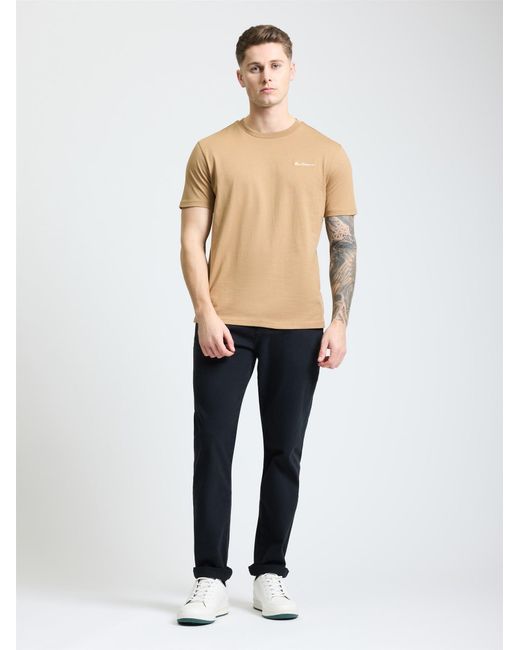 Ben Sherman Blue Embroidered Logo Tee In Biscuit for men