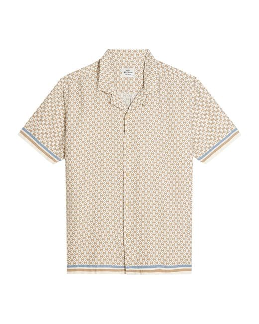 Ben Sherman Blue Short Sleeve Geo Border Print Shirt In Sand for men