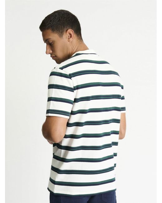 Ben Sherman Blue Textured Stripe Tee In Snow White for men