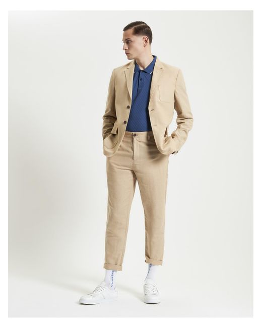 Ben Sherman Natural Linen Cotton Trousers In Stone for men