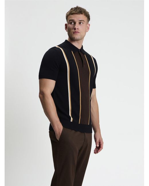 Ben Sherman Short Sleeve Mod Stripe Knitted Polo In Black for men