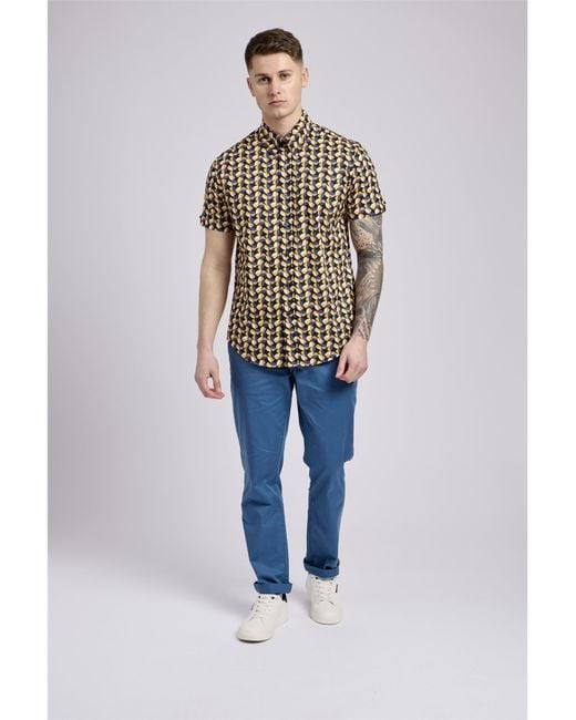 Ben Sherman Multicolor Short Sleeve Bauhaus Geo Print Shirt In Midnight for men