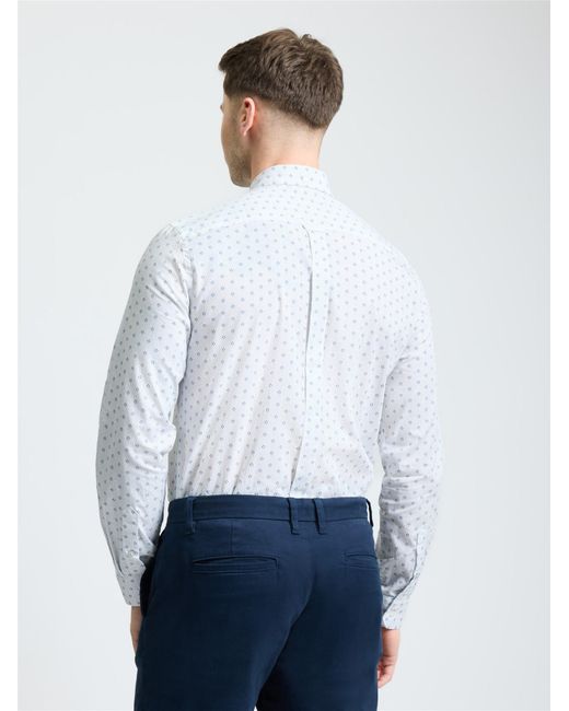 Ben Sherman Long Sleeve Stipple Geo Print Shirt In Snow White for men