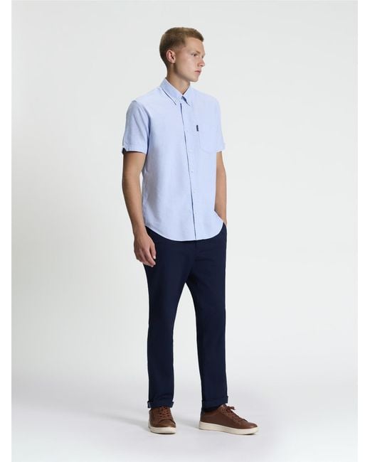 Ben Sherman White Short Sleeve Signature Oxford Shirt In Sky for men