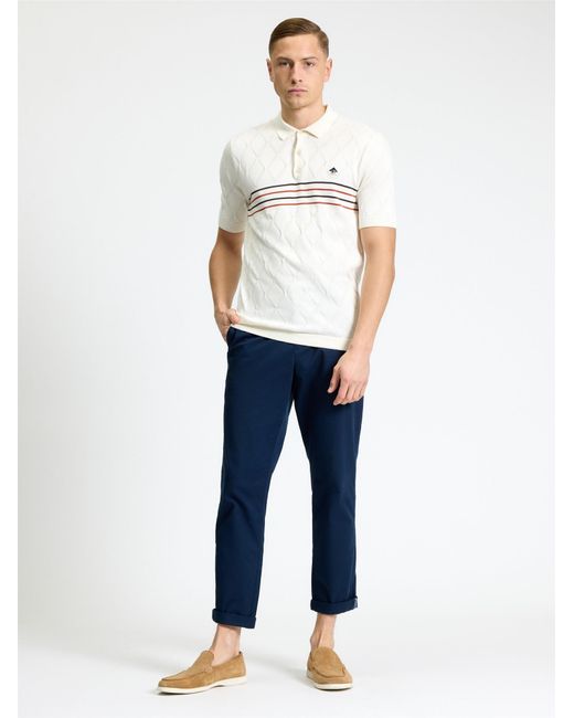 Ben Sherman Blue Short Sleeve Texture Sport Knitted Polo In Ivory for men