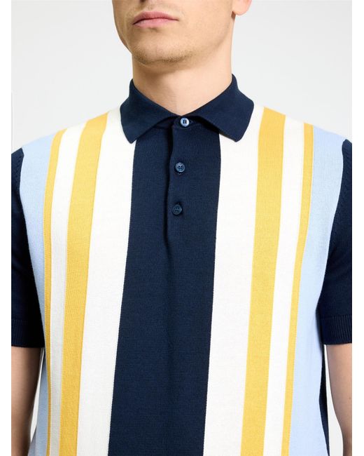 Ben Sherman Blue Short Sleeve Vertical Stripe Knitted Polo In Dark Navy for men