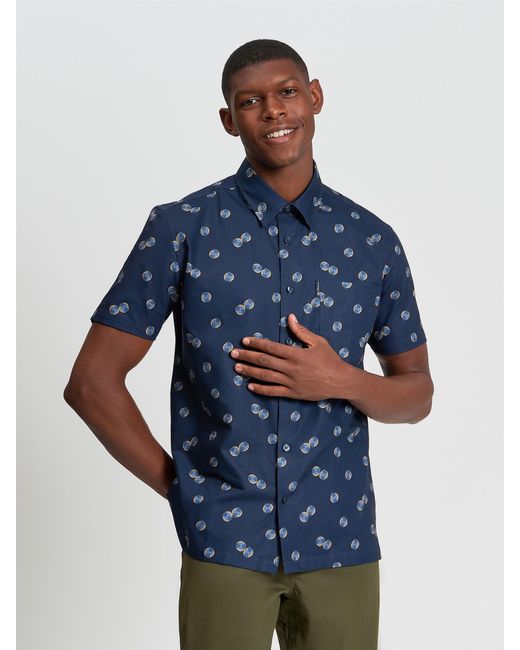 Ben Sherman Blue Fluid Spot Print Shirt In Dark Navy for men