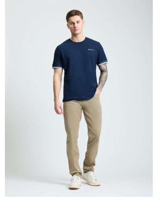 Ben Sherman Blue Jacquard Cuff Pique Tee In Dark Navy for men