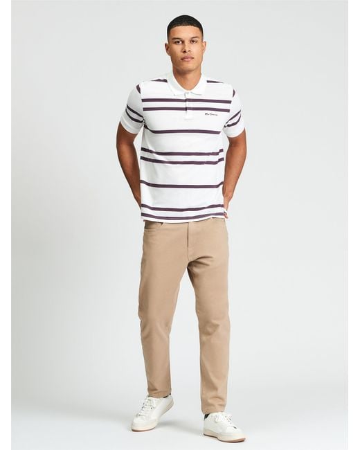 Ben Sherman Short Sleeve Sports Stripe Polo In Snow White for men