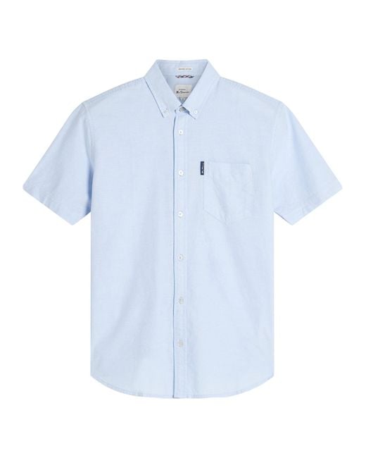 Ben Sherman White Short Sleeve Signature Oxford Shirt In Sky for men
