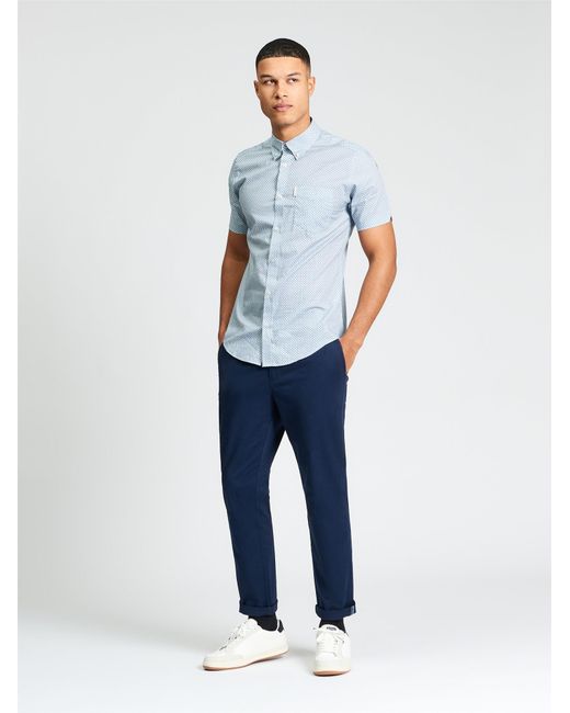 Ben Sherman Blue Short Sleeve Block Geo Print Shirt In Denim for men