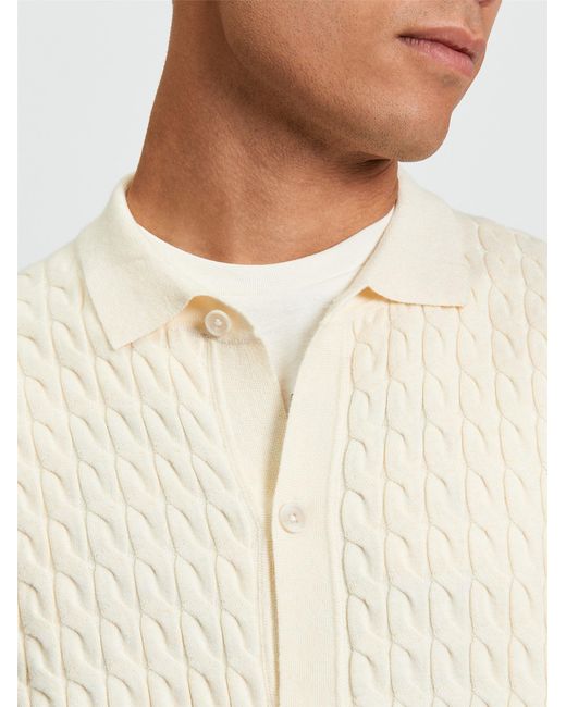 Ben Sherman White Button Through Cable Polo In for men