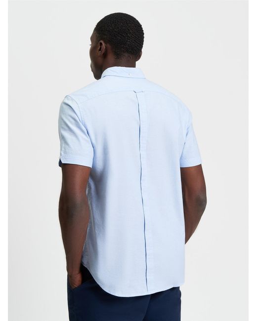Ben Sherman White Short Sleeve Signature Oxford Shirt In Sky for men