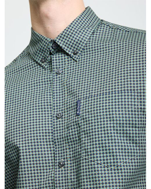 Ben Sherman Blue Short Sleeve Geo Print Shirt In Pale Khaki for men