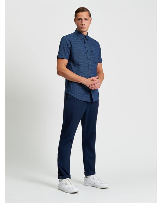 Ben Sherman Blue Mono Geo Print Shirt In Cobalt for men