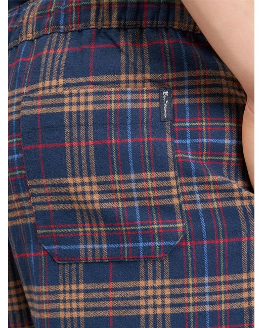 Ben Sherman Blue Brushed Multi Check Trouser In Dark Navy for men
