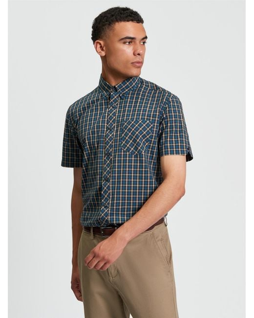 Ben Sherman Blue Short Sleeve House Check In Teal for men