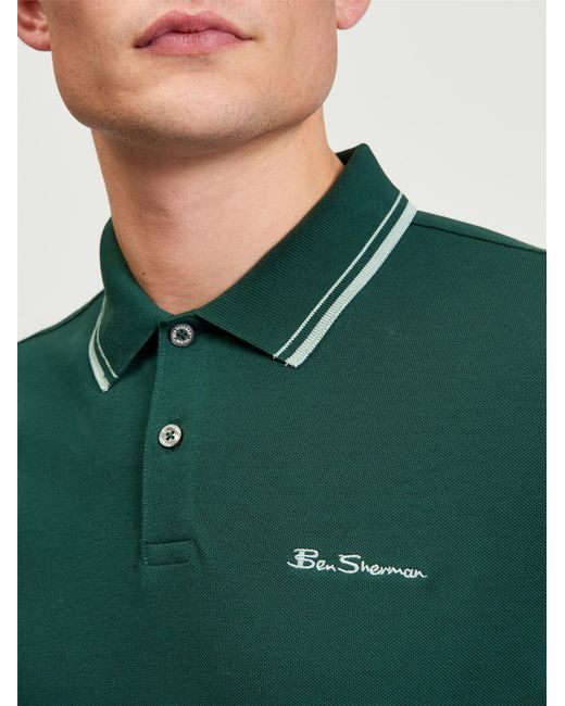 Ben Sherman Green Short Sleeve Signature Pique Polo In Forest for men