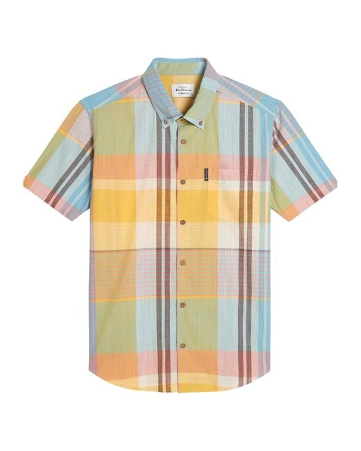 Ben Sherman Blue Short Sleeve Large Madras Check Shirt In Zest for men