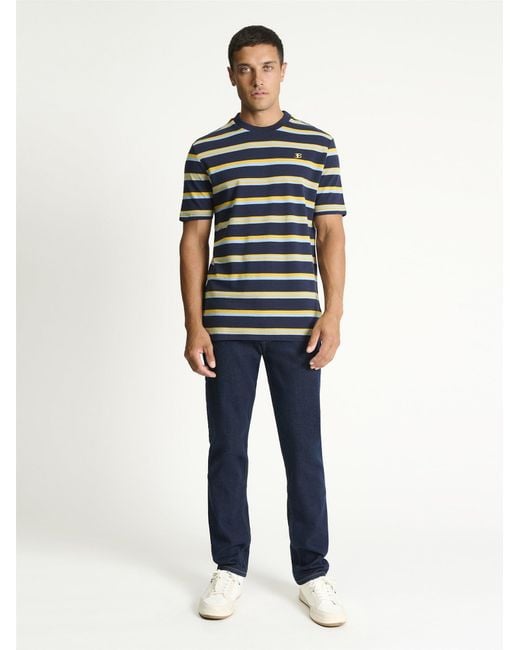 Ben Sherman Blue Textured Stripe Tee In Dark Navy for men
