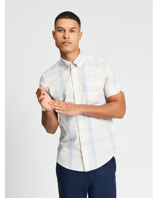 Ben Sherman White Short Sleeve Block Check Shirt In Ivory for men