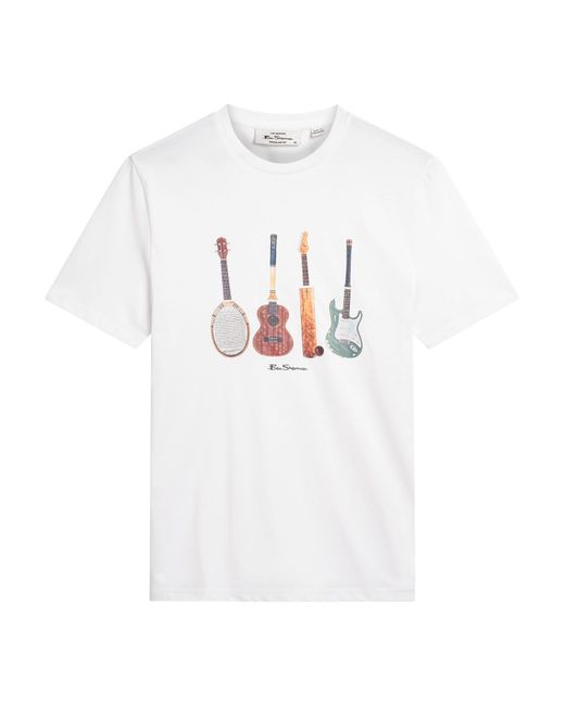 Ben Sherman Short Sleeve Jumble Guitars Tshirt In White for men