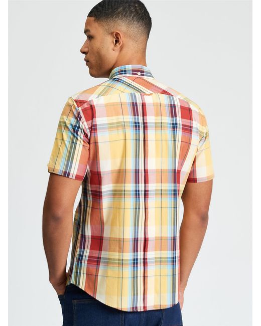 Ben Sherman Blue Short Sleeve Oversized Check Shirt In for men