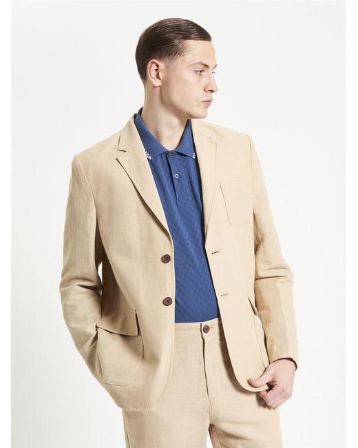 Ben Sherman Natural Linen Cotton Blazer In Stone for men