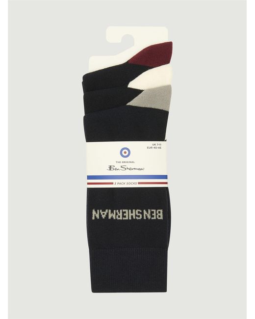 Ben Sherman White 3 Pack Heel Toe Socks In Dark Navy for men