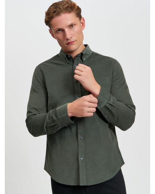 Ben Sherman Green Plain Cord Shirt In Camouflage for men