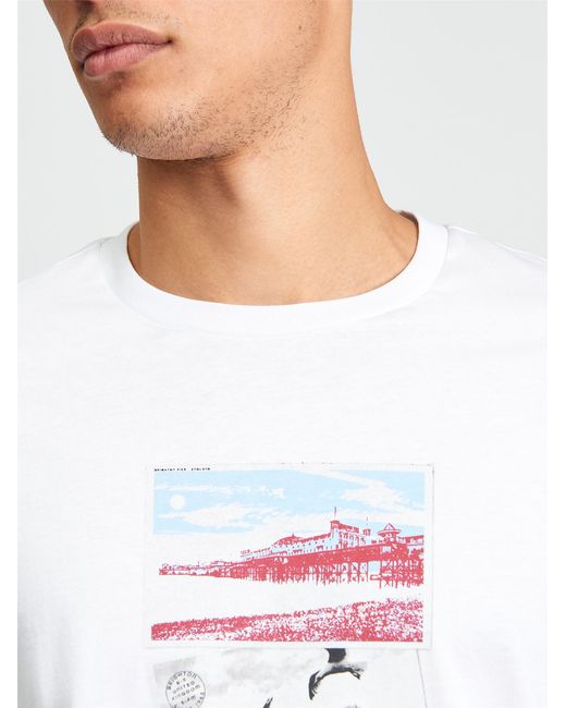 Ben Sherman Blue Short Sleeve Post Card Tshirt In White for men