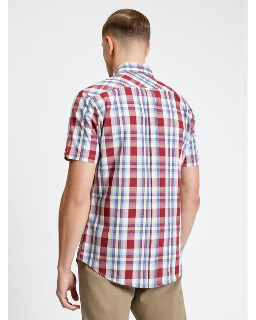 Ben Sherman Red Short Sleeve Classic Check Shirt In Bordeaux for men